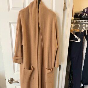 MANGO Oversized knitted coat with pockets - CAMEL - XS-S